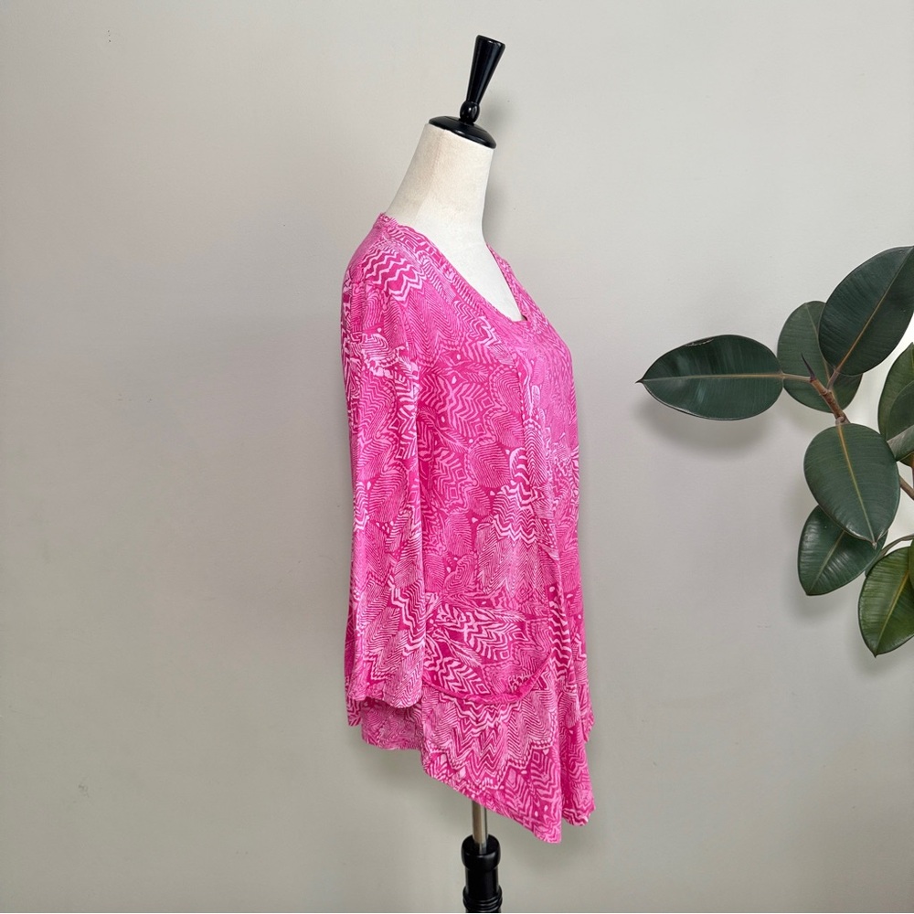 Fresh Produce Printed Handkerchief Hem Top Women’s S Hot Pink Cotton Lightweight - Picture 3 of 6